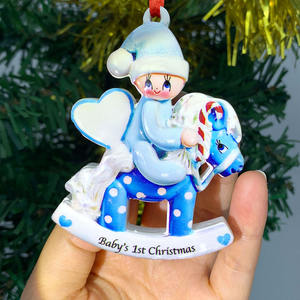 Ornement de Noël festif pour bébé, pendentif cheval à bascule en résine bleu/rose pour cadeau de naissance - Product Image 3