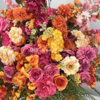 Grande Fleur Artificielle de Mariage de 80 cm, Boule de Roses Soie Orange et Rouge pour Centres de Table d'Événements et Décoration de Mariage