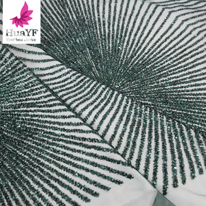 Tela de Encaje de Lujo con <span class=keywords><strong>Lentejuelas</strong></span> y Cuentas <span class=keywords><strong>Verde</strong></span> Esmeralda Brillante, Encaje Pesado con Pedrería para <span class=keywords><strong>Vestido</strong></span> de Novia, Aso Ebi HY2107 - Product Image 3