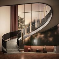 Escalier Moderne Économique d'Intérieur en Acier, Courbé, avec Garde-Corps en Verre et Marches en Marbre, Escalier Décoratif
