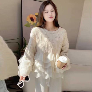 Maglione in Chiffon di <span class=keywords><strong>pizzo</strong></span> bianco <span class=keywords><strong>con</strong></span> fiore personalizzato manica lunga girocollo da donna - Product Image 1