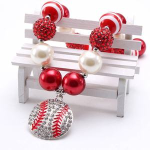 Новейшие ювелирные изделия для девочек красный + белый бейсбольный кулон ожерелье детское бисером массивное ожерелье из жевательной резинки чокер подарок 1 шт. - Product Image 6