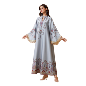 Vestido Abaya Informal de Oriente Medio para Mujer Musulmana, al por Mayor, para el Eid, Transpirable, de Verano, Manga Larga, Cuello en V, Largo hasta el Tobillo - Product Image 4