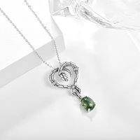 Collier Cœur Serpent en Argent Sterling S925 avec Agate Mousse Verte – Bijou Pendentif Unique pour Femme (Vente en Gros)