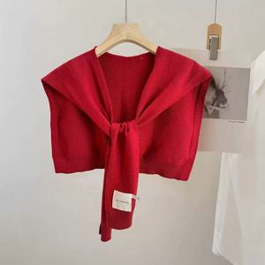 Custom Logo Solid Color Knitted Shawl – Korean Style Lightweight Cardigan <b>Wrap</b>, Core Spun Yarn Thin Layering Piece for Women - Product Image 5