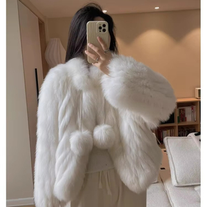 Vêtements d'extérieur tissé bande cousue <span class=keywords><strong>manteau</strong></span> <span class=keywords><strong>boule</strong></span> décorée jeunes femmes épais manteaux de fourrure d'hiver - Product Image 1