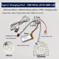 Kit de Placa LED Recargable Tipo-C con Interruptor Táctil, 3W-10W, Blanco Cálido, 5730 SMD, Placa de Lámpara LED, 31-50mm, Batería de 400mAh