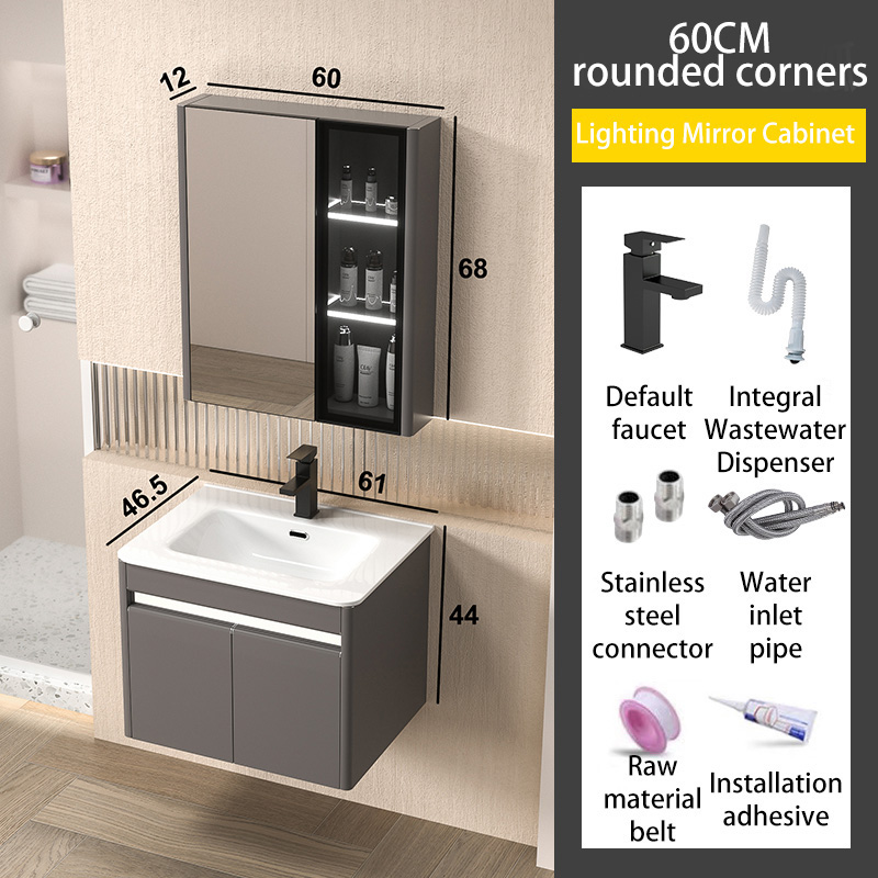 Sku-04-61cm ceramic round corner collision basin - gray cabinet