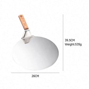 Pala para Pizza Redonda de Acero Inoxidable, Bandeja para Servir Pasteles y Pizzas, Pala Metálica para Pizza con Mango de Madera - Product Image 4