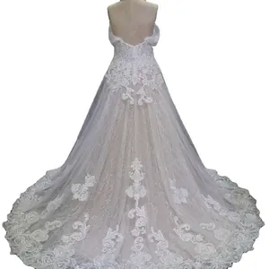 Роскошное Свадебное платье с юбкой-годе Великолепная кружевная ткань со съемным шлейфом Свадебное платье