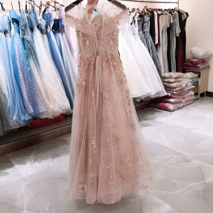 Lüks ağır boncuk aplike parlayan kollu abiye kadınlar için parti balo elbisesi elbise 2020 düğün elbisesi