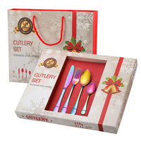 EDM OEM Fabriklieferant Besteckset mit Griffen, Tragbares Reise-Gabel-Löffel-Set, Goldenes Edelstahl-Besteckset mit Box