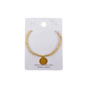Bracciale Charm Angelina Placcato Oro in Acciaio Inossidabile con Faccina Sorridente, Gioiello Unisex alla Moda, Idea Regalo - Product Image 1