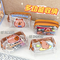 Dessin animé Capybara PVC porte-monnaie Transparent étudiant pièce sac de rangement Mini sac à main pour l'école