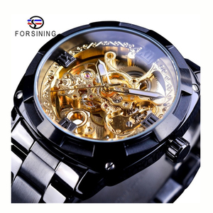 Forsining moda Retro completo de oro luminosa de las manos de los hombres huecos esqueleto relojes mecánicos automáticos - Product Image 1