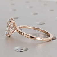 Bague de fiançailles solitaire ovale 3 carats avec halo caché, diamant de laboratoire, or massif 10K/14K/18K, certifié IGI, CVD/HPHT, sur mesure