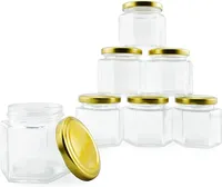 Stock de Noël des Fabricants : Mini Pot à Miel en Verre Hexagonal de 1.5oz avec Dipper en Bois