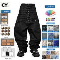 Pantalon en jean noir sur mesure OEM ODM pour homme, taille haute, multi-boutons, coupe ample, style Goth Cyberpunk, vente en gros
