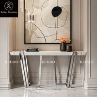 Table console de luxe en acier inoxydable doré et bois, petite table console noire en plexiglas pour couloir