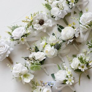 ชุดดอกไม้เทียมสีขาวสำหรับงานปาร์ตี้งานแต่งงานเจ้าบ่าวเจ้าสาวชุดดอกไม้สีขาว - Product Image 6
