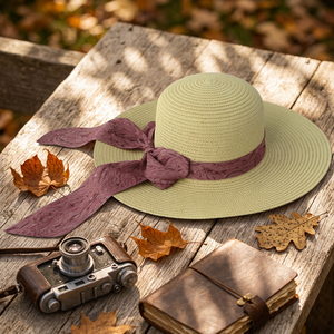 Sombrero de Paja Rafia de Ala Ancha a Rayas para Mujer, Estilo Veraniego - Product Image 4