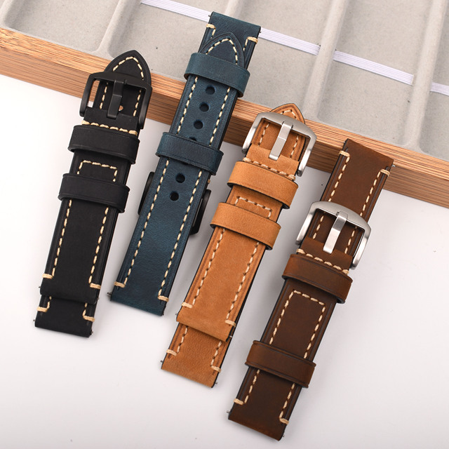 Buckle Replacement Straps Crazy Horse Cowhide Leather with Stainless Steel for Business Watches 18mm 20mm 22mm 24mm Luxury 2 Pcs