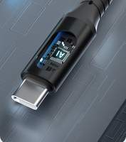 Cable de Datos de Carga Rápida USB a USB Tipo C QC 3.0 de 27 W, Máximo 9 V/3 A, con Pantalla LED Digital Razonable, Duradero, Trenzado de Nailon