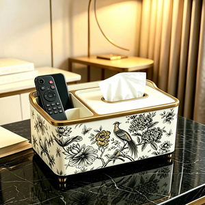 Caja de pañuelos floral vintage con almacenamiento para control remoto, para mesa de centro de sala de estar, uso doméstico - Product Image 4