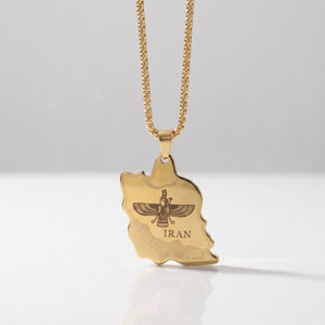 Collares de Plata y Oro PVD Antideslustre de Moda, Joyería Fina de Acero Inoxidable 316L, Collar con Mapa de Irán para Mujer - Product Image 5