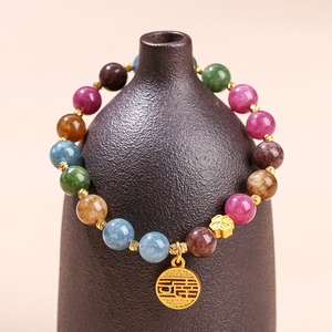 JD Gems Femme Pierre de Guérison Nouvel An Bijoux Cadeau Imitation Tourmaline Perles Bracelet avec Calcédoine <span class=keywords><strong>Gourde</strong></span> Lucky Brand Charm - Product Image 4
