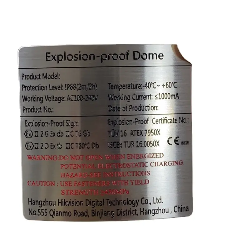 Nome personalizado em forma de domed, metal gravado etiquetas nome em aço inoxidável placa de chamada com tinta cheia para dispositivo à prova de explosão