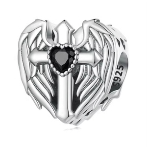 Bán Buôn Gothic Thiết Kế Sang Trọng Cánh Màu Đen Bead Quyến Rũ Trái Tim Số Lượng Lớn Cổ Điển Nhỏ Tự Làm Đồ Trang Sức Vòng Đeo Tay Chữ Thập Bạc 925 Quyến Rũ - Product Image 1