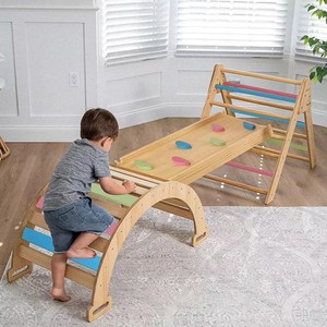 Structure d'escalade en bois pour l'intérieur, structure de jeu pour tout-petits, échelle pliante, équipement d'exercice éducatif pour enfants de 4 à 6 ans - Product Image 2