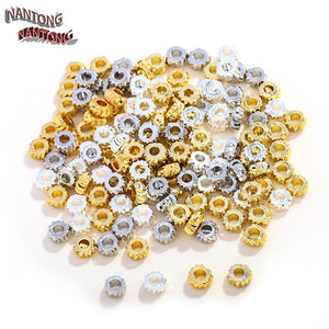 Nantong ลูกปัดพลอยเทียมทองเหลืองชุบทองเงินทรงกลมลายดอกไม้เครื่องประดับแบบทำมือสำหรับสร้อยข้อมือสร้อยคอเครื่องประดับ - Product Image 5