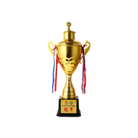 Trophée de football sportif personnalisé avec logo et lettres, finition électrolytique et impression couleur, base noire, prix fabricant