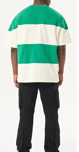 Peso pesado Rayas Collage Color Ocio Manga corta Cuello redondo Hombro caído Camiseta de gran tamaño - Product Image 3