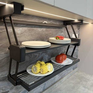 Étagère de rangement de cuisine télescopique double couche en aluminium, escamotable et pliable pour armoires domestiques - Product Image 2