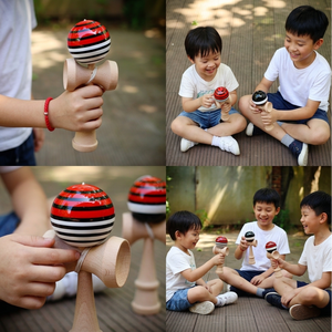 Juguete Kendama de Madera de Alta Calidad para Niños y Adultos, Bola de Competición Pintada con Rayas Rojas y Negras, con Cuerda Resistente - Product Image 3