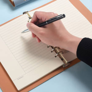 Copertina morbida A5 notebook LOGO personalizzato PU leather student happiness 6 raccoglitori ad anelli gift planner office diary - Product Image 3