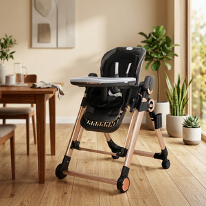 Chaise haute bébé avec plateau double couche, roues silencieuses universelles, hauteur réglable, musique, cadre épaissi, ceinture de sécurité haut de gamme 2026 - Product Image 1