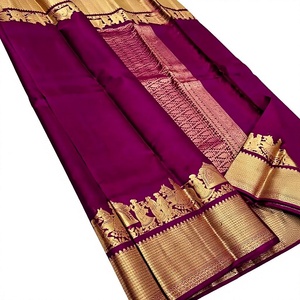 <b>Purple</b> Silk <b>Saree</b> Gold Zari Border Traditional Indian Wedding Party Wear Women All Seasons - Product Image 2