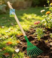 Ensemble d'outils de jardinage pour enfants, 4 pièces, outils de jardinage à long manche avec pelle et râteau à manche en bois pour la plantation en plein air des enfants