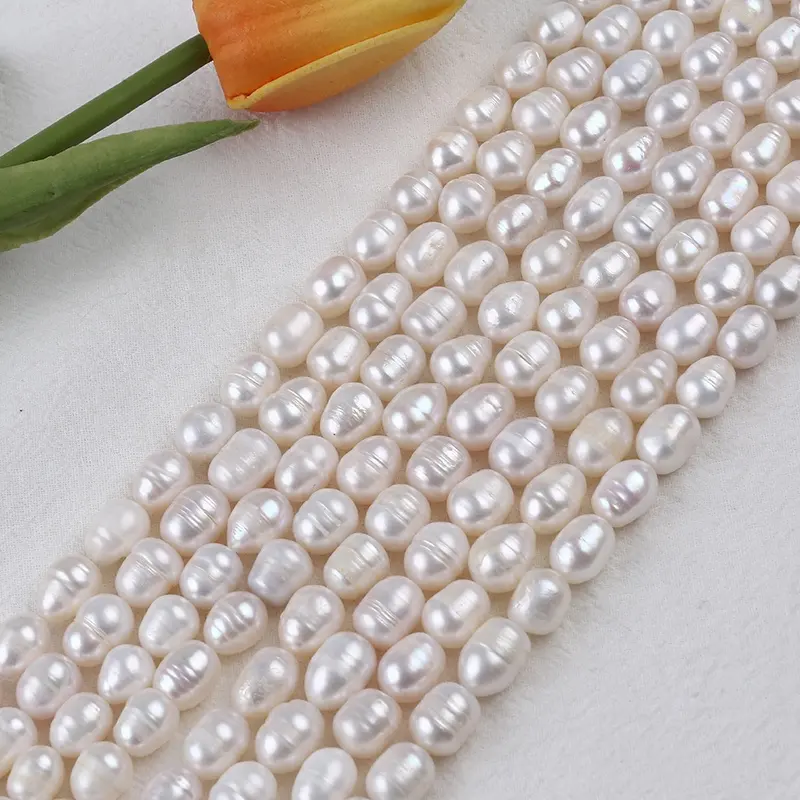 9-10mm AA rice pearl bead string strand acqua dolce vere perle d'acqua dolce naturali