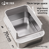 Bac à litière pour chat extra large de style ouvert anti-éclaboussures avec bord surélevé Espace intérieur en plastique en acier inoxydable 20L Accessoire de toilette
