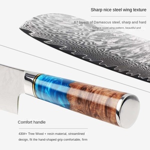 Nhà Máy Bán Buôn Hộ Gia Đình Apex Damascus Đầu Bếp Dao Nhựa + Gỗ Xử Lý Năm Mảnh Đặt Thẳng Cạnh Nhật Bản Phương Tây Dao - Product Image 3