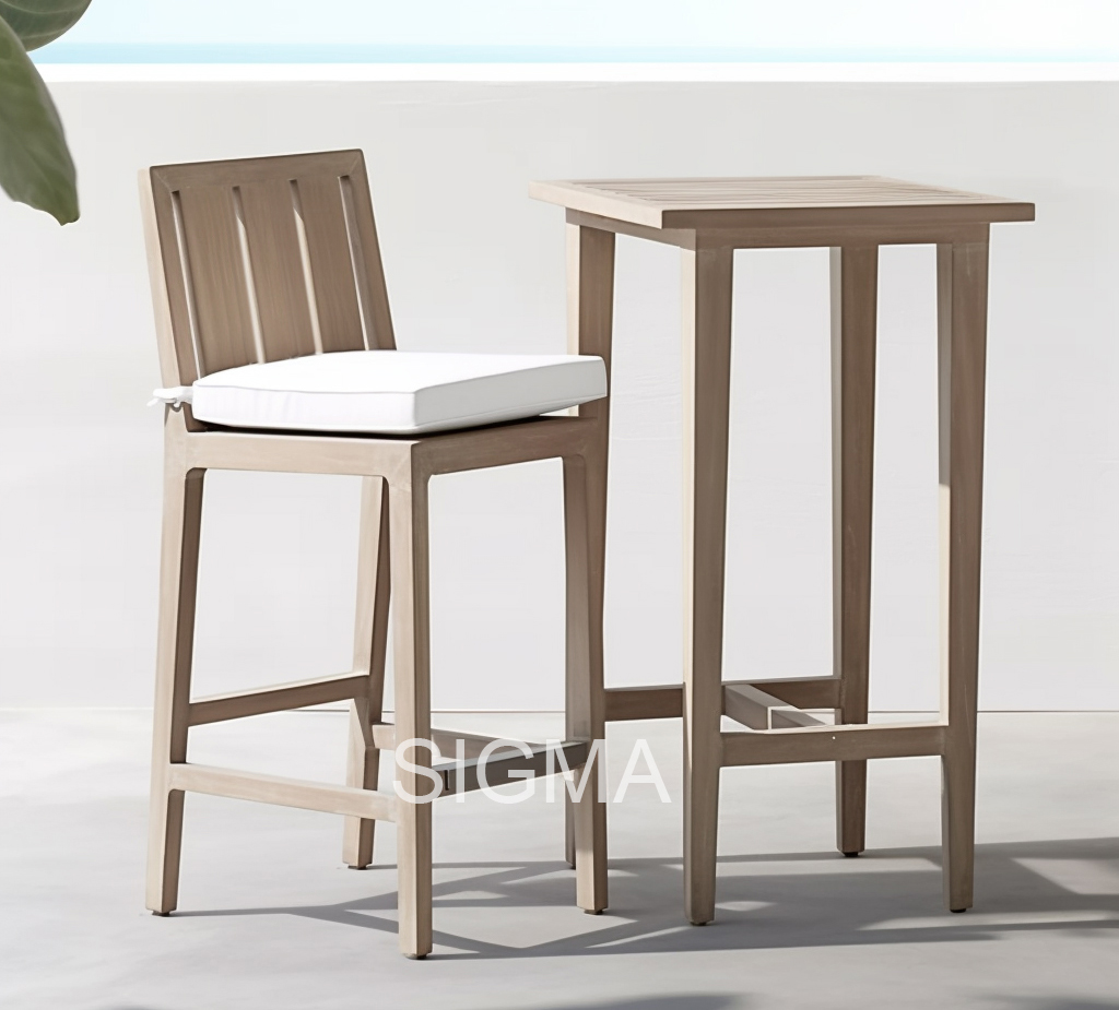 Modern Outdoor Furniture Teak Counter Stool Patio Outdoor High-end Wooden Bar Chairs