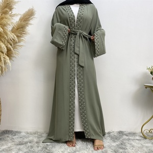 1838# Super Popular Solid Color With Pearls Simplicity Elegant Muslim <b>Islamic</b> Dubai Eid Abaya - Product Image 5