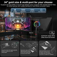 Monitor Gaming Lengkung 34 Inci 165Hz 1ms 3440x1440 1500R FreeSync 4000:1 Panel VA Layar Ultrawide dengan Dual HD