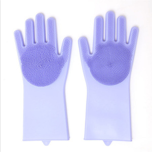 Silicone Dishwashing Gloves With <b>Brush</b> Kitchen Cleaning Waterproof Thickening Solid Color 357*165mm - Product Image 5
