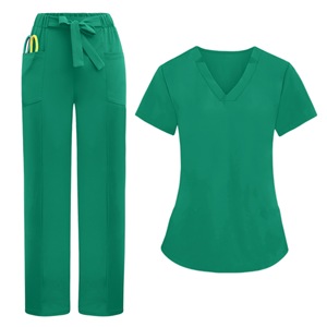 HZMNOI Women's Scrub Set V-Neck <b>Top</b> And Straight Leg Pants Moisture Wicking Solid Color Hospital Uniforms S XXL - Product Image 2
